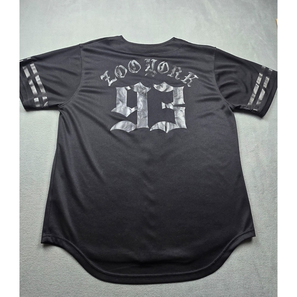 Zoo York Mens Baseball Jersey Black Silver 93 Gothic Logo Mesh‎ Shirt Medium
